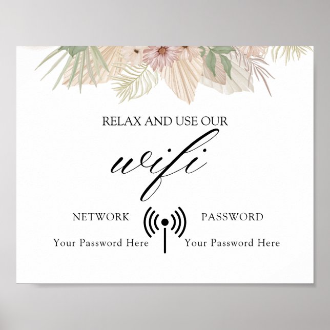 Poster minimal Boho Floral Mariage Wifi (Devant)