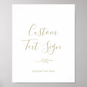 Poster Minimal Leaf   Gold Custom Text Sign