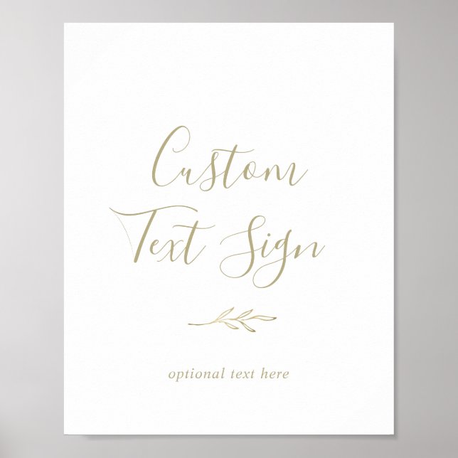 Poster Minimal Leaf | Gold Custom Text Sign (Devant)
