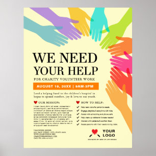 Poster Minimal Nous avons besoin de votre aide Charity Vo