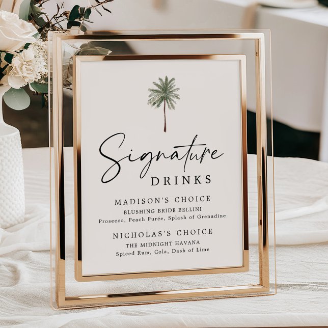 Poster Minimal Palm Tree Ivory Wedding Signature Drinks (Créateur téléchargé)