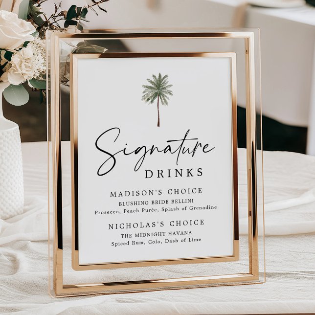 Poster Minimal Palm Tree Wedding Signature Drinks Sign (Créateur téléchargé)