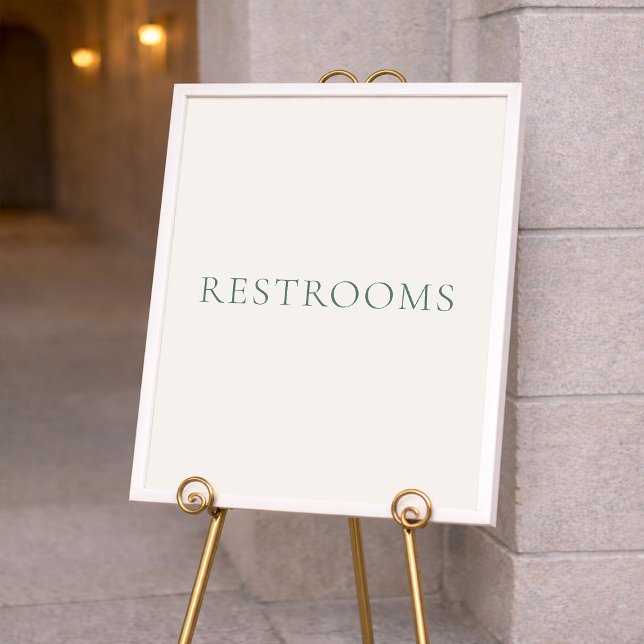 Poster Minimal Sage Green Wedding Restrooms Sign (Créateur téléchargé)