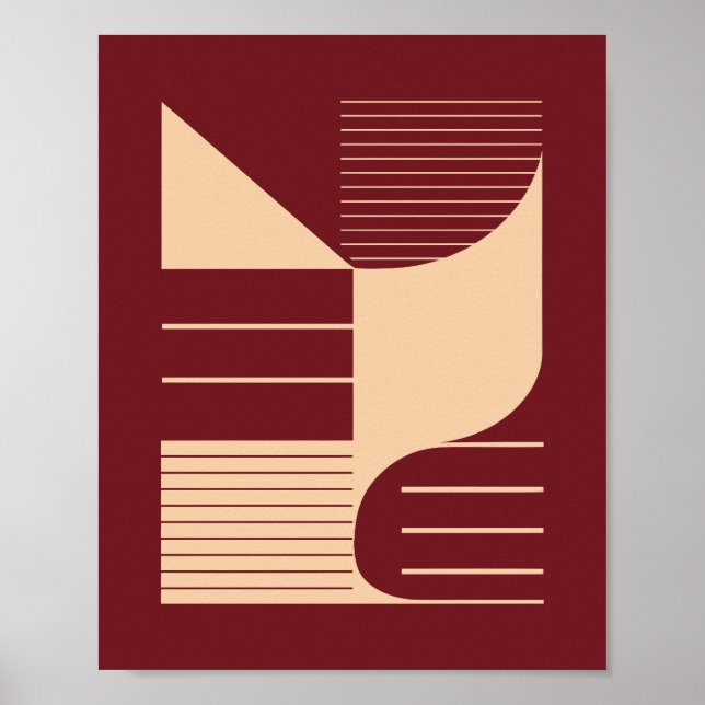 Poster Minimalist Geometric Shapes on Dark Red Background (Devant)