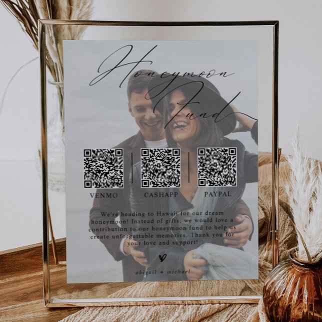 Poster Minimalist Honeymoon Fund w/ Photo & 3 QR Codes (Créateur téléchargé)
