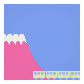 Poster Minimalist Pink Mountain Train Journey JapaneseArt