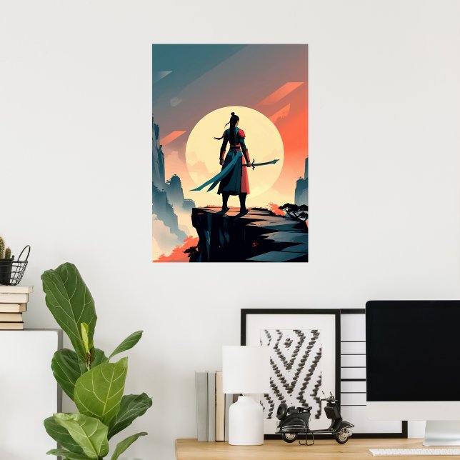 Poster Minimalist Warrior with Sword Gaming  (Bureau à domicile)