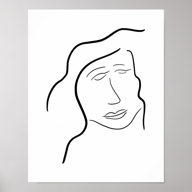 Poster Minimalist Woman Face Sketch for Gallery Wall (Devant)
