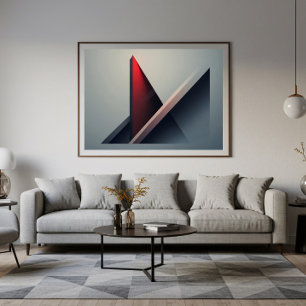 Poster Minimaliste 3D Géométrique Abstrait Rouge et Gris