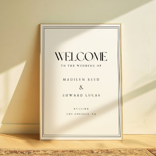 Poster Minimaliste Accueil de Mariage Gras Noir & Blanc