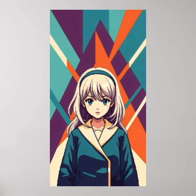 Poster Minimaliste retro anime fille géométrique abstrait (Devant)