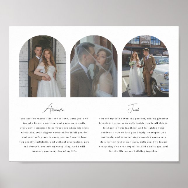 Poster Minimalistic Wedding Vows Script 3-Photo Arch (Devant)
