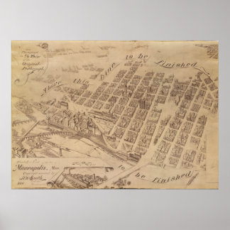 Poster Minneapolis Minnesota 1891 Carte panoramique antiq