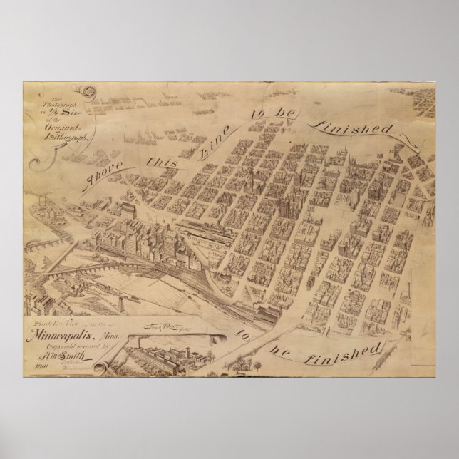 Poster Minneapolis Minnesota 1891 Carte panoramique antiq (Devant)