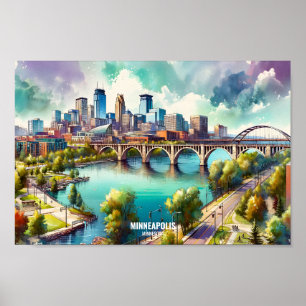 Poster Minneapolis Minnesota USA Travel Places aquarelle