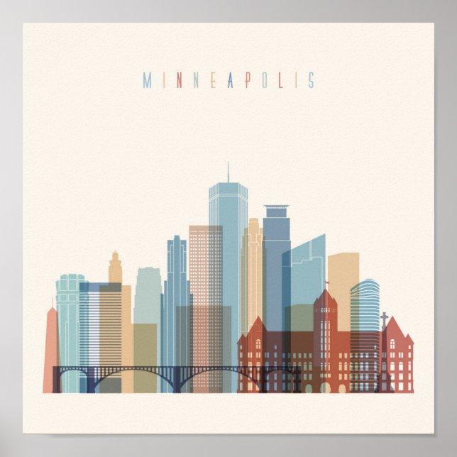 Poster Minneapolis, Minnesota | Ville Skyline (Devant)