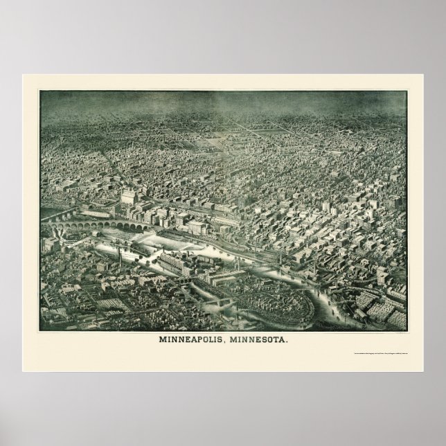 Poster Minneapolis, MN Carte panoramique - 1879 (Devant)