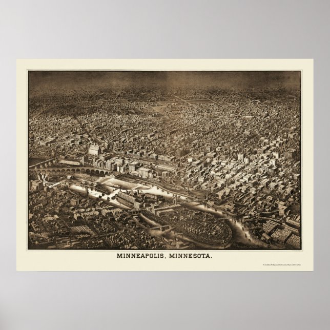 Poster Minneapolis, MN Carte panoramique - 1885 (Devant)