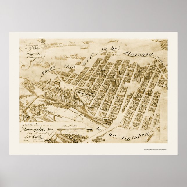 Poster Minneapolis, MN Carte panoramique - 1891 (Devant)