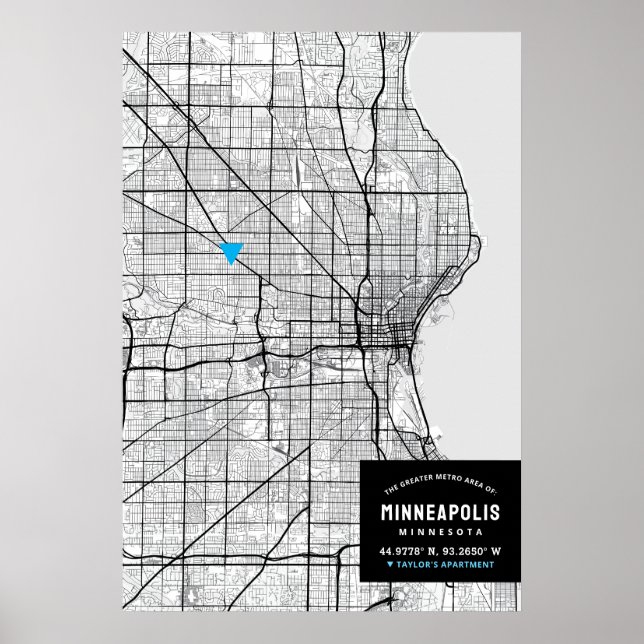 Poster Minneapolis Plan de la ville + Marquer Votre Empla (Devant)