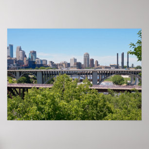 Poster Minneapolis Skyline et Bridges