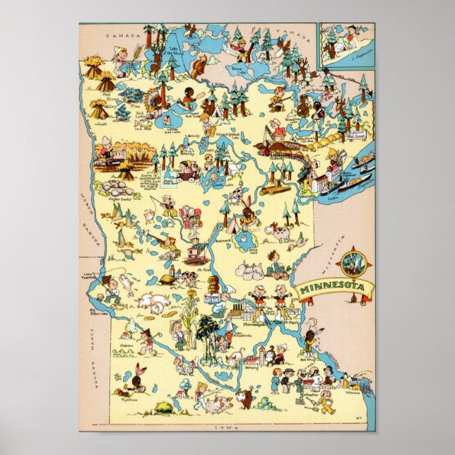 Poster Minnesota Funny Carte Vintage (Devant)