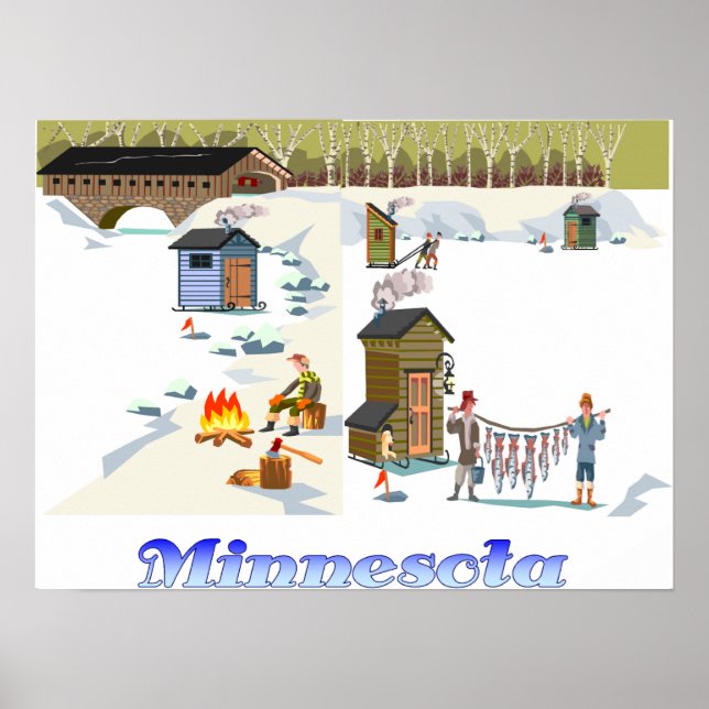 Poster Minnesota Ice Fishing Print (Devant)