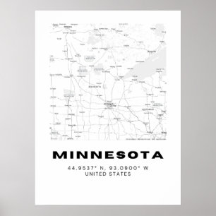 Poster Minnesota Minnesota minimaliste Art - noir et blan