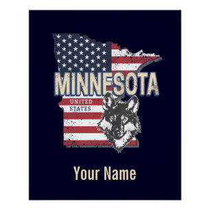 Poster Minnesota State États-Unis Carte Vintage USA