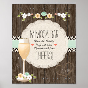 Poster Mint Boho Rustic Mariage Fête des mariées Mimosa B