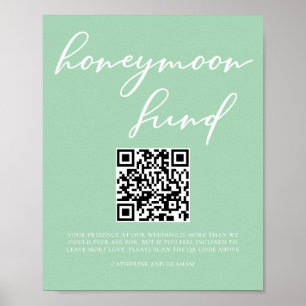 Poster Mint Green White Mariage Honeymoon Fund QR Code