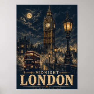 Poster Minuit Londres Big Ben Nuit Humeur Rétro Voyage