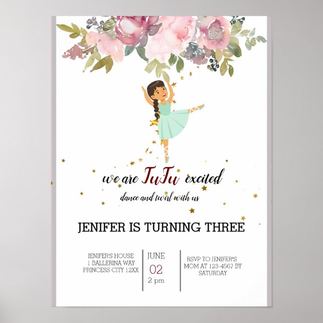 Poster Minuscule danseur | Ballet Floral rose Fête Annive (Devant)
