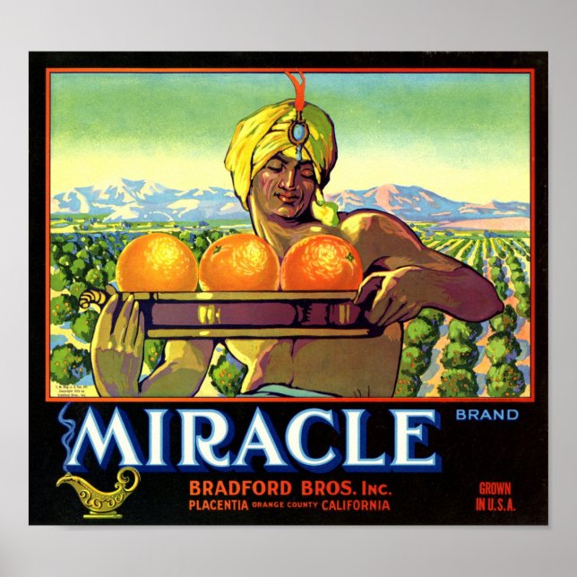 Poster Miracle Marque Oranges Fruit Crate Étiquette (Devant)