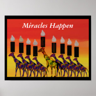 Poster Miracles Happen GiraffesHannukah Menorah Imprimer
