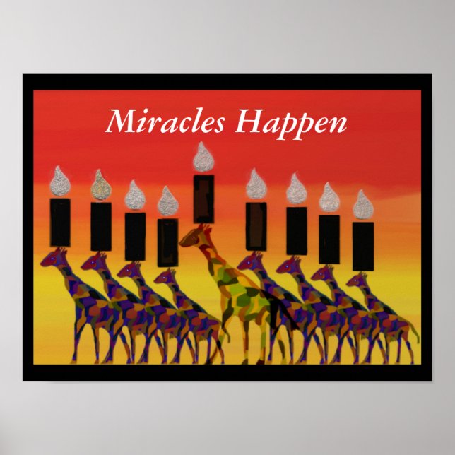 Poster Miracles Happen GiraffesHannukah Menorah Imprimer (Devant)