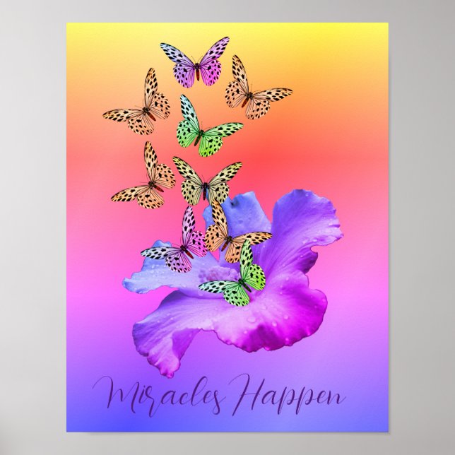 Poster Miracles Hibiscus Papillons Inspiration (Devant)