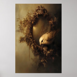 Poster Miroir Orné Oiseau Art Vintage Nature IMPRIMABLE