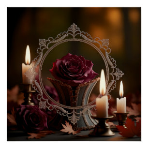Poster Miroir victorien orange Rose violet lumière