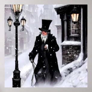 Poster Misère Ebenezer Scrooge Snowy Victorian Street