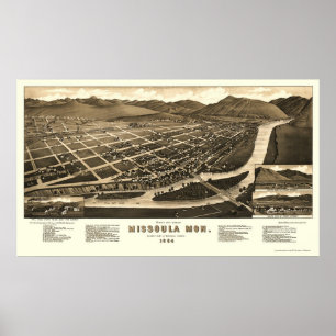 Poster Missoula, MT Carte panoramique - 1884