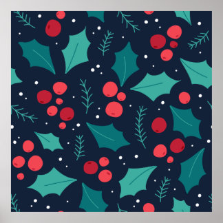 Poster Mistletoe de Noël foncé et Motif de la feuille