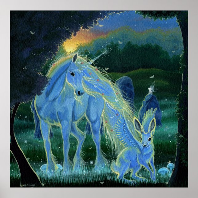 Poster "Misty Midsummers Morning" Unicorn Canvas Imprimer (Devant)