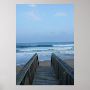 Poster Misty Morning Seashore Pier Beach Sand Waves Photo