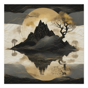 Poster Misty Mountain Black & Gold
