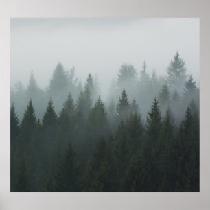 Poster Misty Mountain Forest Brouillard d'automne
