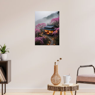 Poster Misty Mountain Teahouse - Art Mur du Japon enchant