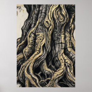 Poster mit altem Baumborkenrelief Detaillierte N
