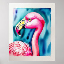 Poster mit Aquarell, rosa Flamingo