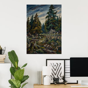 Poster mit Bergwaldlandschaft